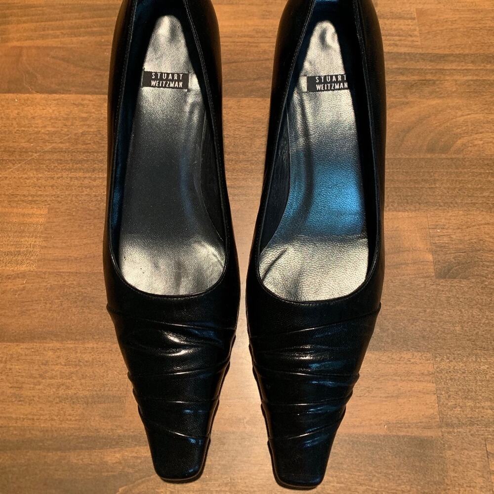 Stuart Weitzman Black Leather Kitten Heels